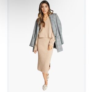 Able Marlowe Ribbed Midi Sweater Skirt Camel Tan Size XS